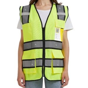 Women's 8-Pocket Hi Vis‎ Vest,Made With 3M Reflective Tape,Durable Zipper, XXL